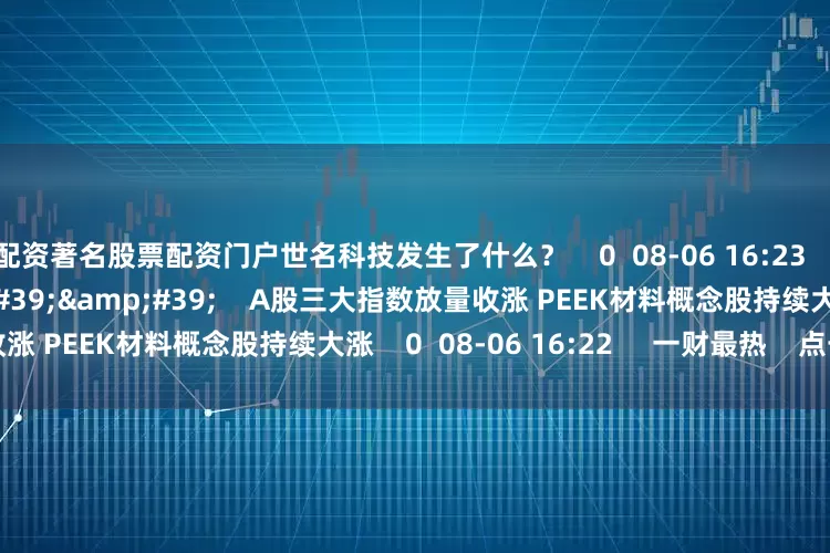 配资著名股票配资门户世名科技发生了什么？    0  08-06 16:23     06&#39;50&#39;&#39;    A股三大指数放量收涨 PEEK材料概念股持续大涨    0  08-06 16:22     一财最热    点击关闭